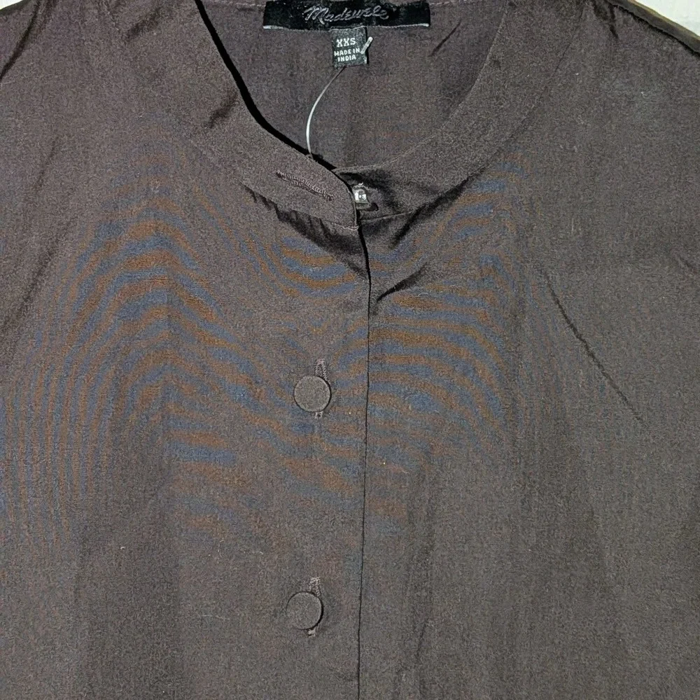 Madewell NW627 Puff Sleeve Band Collar Button Down Shirt Brown XXS NWT $80 - Picture 8 of 10